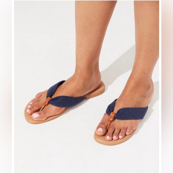 Torrid Navy Eyelet Flip Flop (WW) - Picture 1 of 7